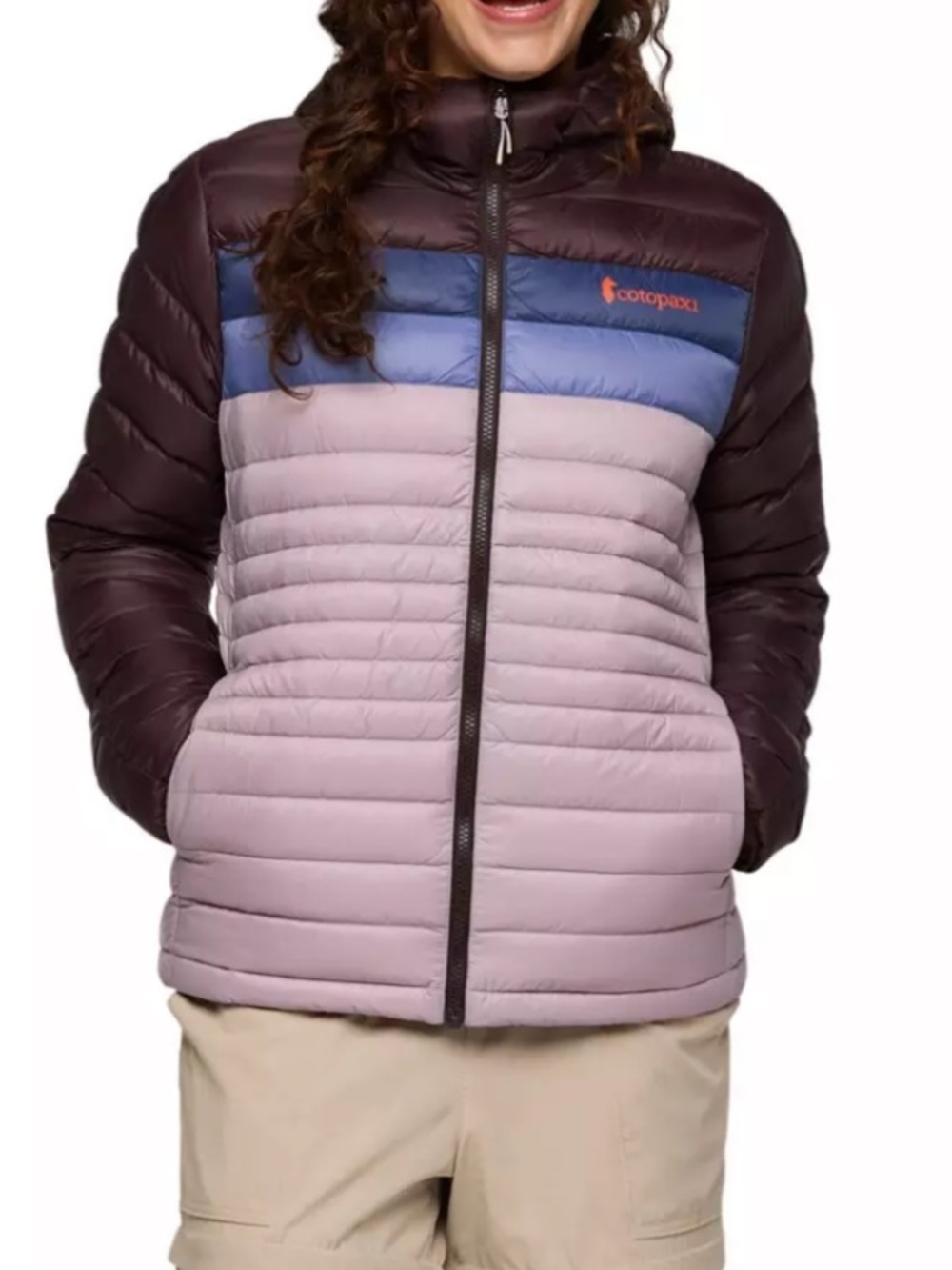 Cotopaxi Women's XL Fuego Hooded Down Jacket Puffer Brown Purple NWT